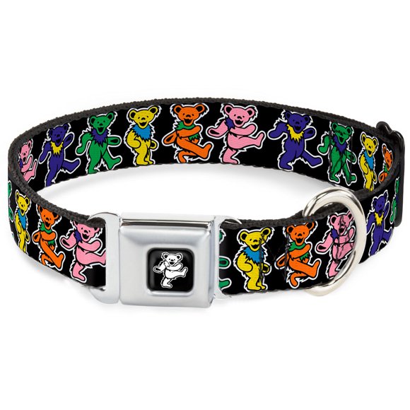 Buckle-Down Seatbelt Buckle Dog Collar - Dancing Bears Black/Multi Color - 1" Wide - Fits 15-26" Neck - Large