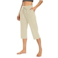 thumbnail image 1 of Plebaso Capri Pants for Women Drawstring Cropped Wide Leg Pants Lightweight Lounge Yoga Capris with Pockets, 1 of 7