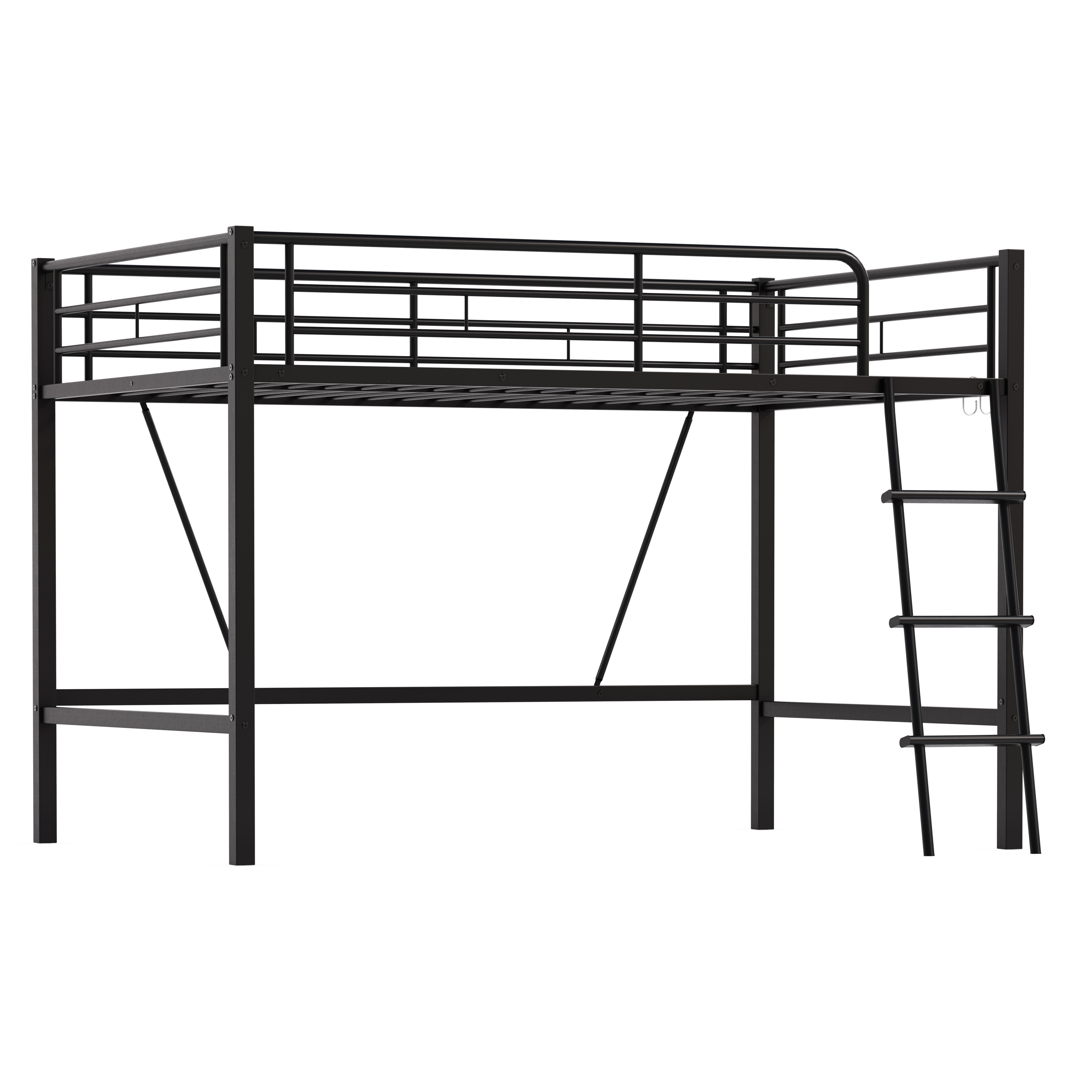 Noble House Metal Twin Loft Bed Frame,Heavy Duty Steel with Removable Ladder & Full Guardrail,Under-Bed Space No Box Spring,Black
