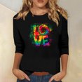 thumbnail image 1 of Qertyioot Cadeau de Saint-Valentin pour Femmes, Mode Manches Trois-Quarts Col Rond Rétro Imprimé de Noël Haut Ample Blouse Manches Trois-Quarts, 1 of 4
