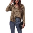 thumbnail image 1 of Innerwin Hauts Col à Revers Chemises pour Femmes Travail Boutonné Blouse à Simple Boutonnage Kaki Foncé S, 1 of 3