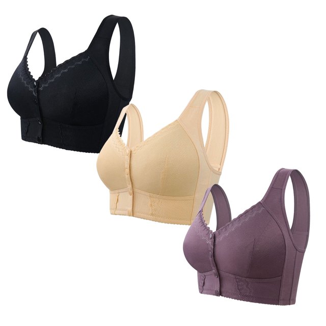 cfhntfmh 3pc Front Closure Bras for Women Mid Support Plus Size Bras Thin Wireless Bras Full Coverage T-Shirt Bralettes