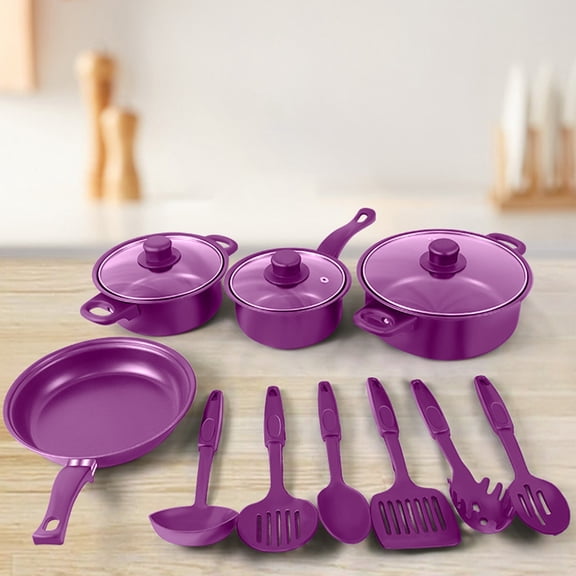 Ensemble de Batterie de Cuisine Antiadhésive de 13 Pcs, Grès Maifan, Poêle à Frire, Casserole à Lait et Casseroles à Soupe, Ensemble d'Ustensiles de Cuisine avec Spatules, Batterie de Cuisine Essentielle pour la Maison et la Cuisine pour un Usage Quotidien