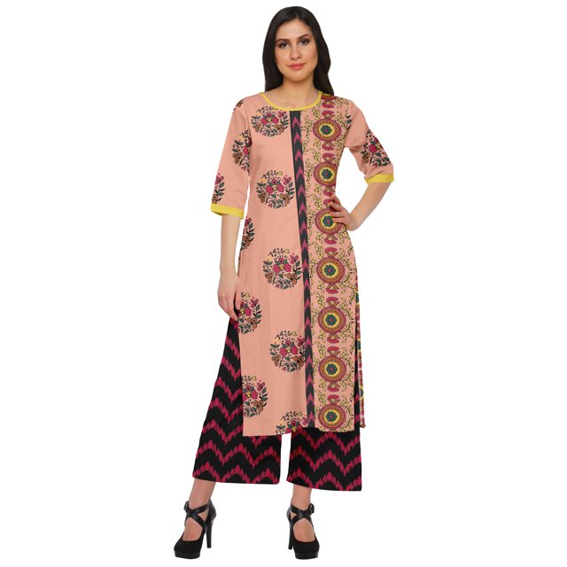 Moomaya Ensemble Décontracté en Viscose Style Santoon pour Femmes, Ensemble Palazzo 2 Pcs, Robe, Tenue Ethnique