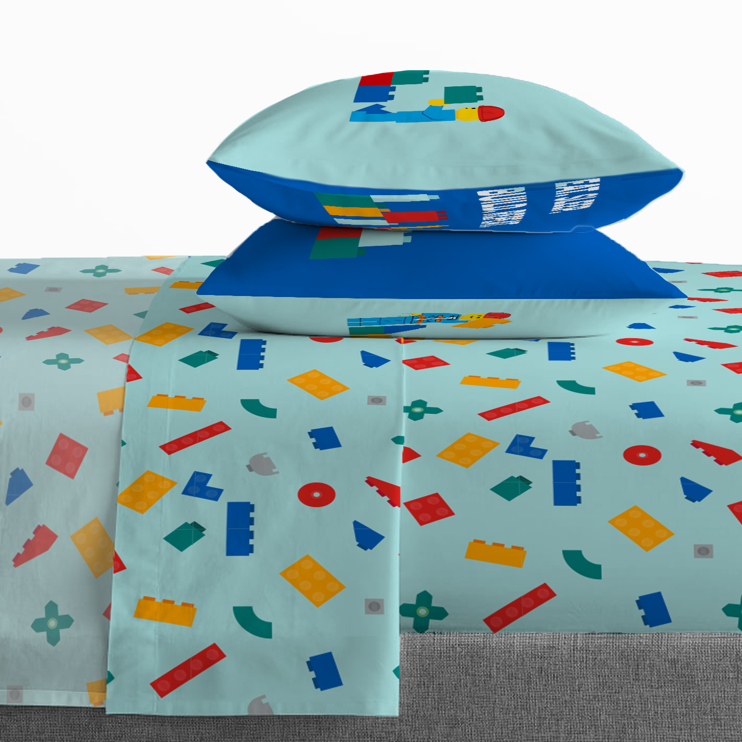 LEGO® Ensemble de Draps 4-Pièces pour Lit 2 Places pour Enfants, 100 % Polyester