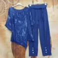 thumbnail image 1 of Ensembles Assortis pour Femmes Imprimé Col Ras du Cou Manches Courtes Chandail à Enfiler Hauts + Pantalon Ensemble de Pantalons Ensembles d'Été pour Femmes en Liquidation, 1 of 6