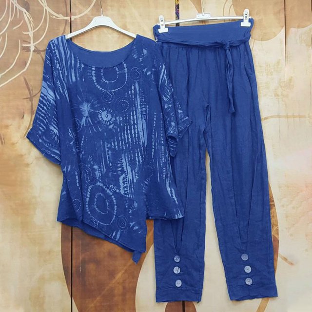 Ensembles Assortis pour Femmes Imprimé Col Ras du Cou Manches Courtes Chandail à Enfiler Hauts + Pantalon Ensemble de Pantalons Ensembles d'Été pour Femmes en Liquidation