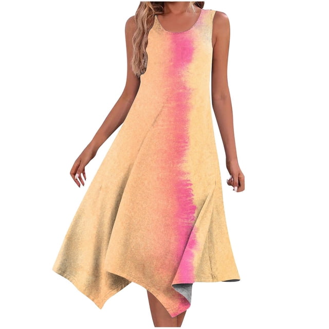 Penkiiy Robes pour Femmes pour Vacances à la Plage Été Boho Robe d'Été avec Poches T-Shirts Col en V Robes Débardeurs m Jaune
