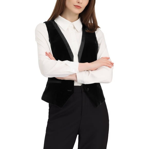 INSPIRE CHIC Velvet Suit Waistcoat for Women's Retro Sleeveless Steampunk Blazer Dressy Vest XL Black