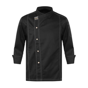 Moggemol Unisex Men Women Short Sleeve Chef Jacket Chef Coat Hotel Restaurant Canteen Cake Shop Work Uniform Black Long Sleeve XL
