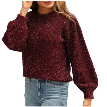 hoksml Sweaters for Women, Christmas Print Long Sleeve Round Neck Knit Pullover Top Fall Winter Clothing