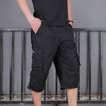 EGNMCR Men's Capris Pants, Men's Linen Harem Capris Pants, Lightweight Loose 3/4 Shorts Men's Workwear Shorts Multi Pocket Zipper Straight Tube Casual Pants Cropped Pants Men cotton pants