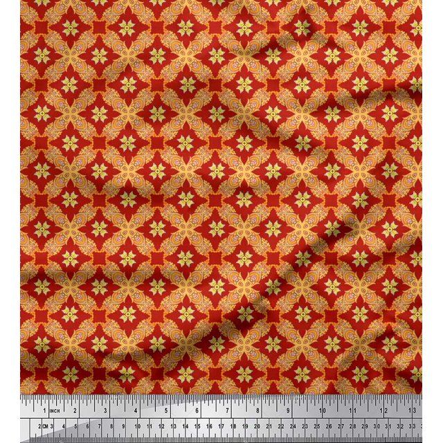 Soimoi Rayon Crepe Fabric Check & Moroccan Ethnic Printed Fabric 1 Yard 46 Inch Wide