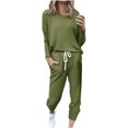 thumbnail image 1 of Birdeem Womens Printing Round Neck Long Sleeve Solid Two-Piece Comfortable Home Pajamas Pocket Set Sports Set, 1 of 1