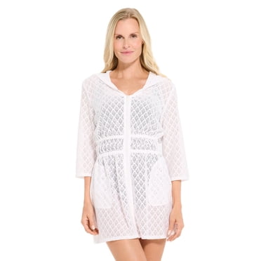 Robe cache-maillot Krista pour femme avec capuchon, manches 3/4 et taille élastique