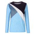 thumbnail image 4 of IROINID Liquidation Hauts Grande Taille pour Femmes Col Rond Couture Contraste Couleur Manches Longues T-shirt Blouse, Bleu, 4 of 6