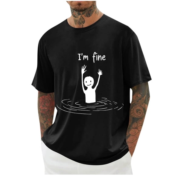 Brnmxoke Mens Trendy T Shirts,Funny Graphic Casual Crewneck Short Sleeve T-Shirt Loose Fit Daily Wear Vacation Summer Tees Black,XXL