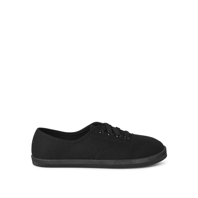 George Women's Lemon Sneakers with a black canvas upper and low-cut silhouette, featuring adjustable lacing and a durable thermoplastic rubber outsole, shown in side profile on a white background, ideal for casual wear.