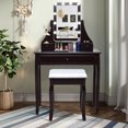 thumbnail image 3 of Patiojoy Ensemble Coiffeuse Table Commode avec Lumière DEL et Tabouret Rembourré Brun, 3 of 9