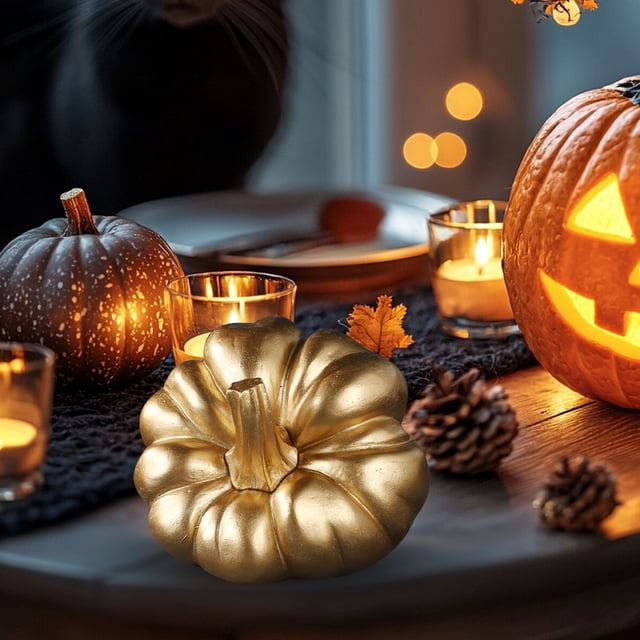 Set Of Four Gold Plated Brass Pumpkins In Shapes High End Thanksgiving And Fall Table Centerpieces For Luxurious Home Decor