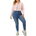 thumbnail image 2 of GRACE & GRANDEUR Women's Plus Jean Jackets Button Down Denim Bomber Jacket, 2 of 6