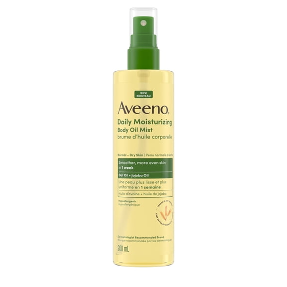 Aveeno Daily Moisturizing Body Oil Mist with Oat and Jojoba Oil for Dry, Rough, Sensitive Skin, Lightweight, Non-Greasy, Body Spray, Paraben, Silicone and  Phthalate-Free, 200 mL