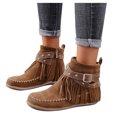 thumbnail image 4 of LSLJS Bottes à Franges pour Femmes à Bout Rond avec Fermeture Éclair Latérale, Couleur Unie, Talon Plat, Tige Basse, Bottines à Franges pour Femmes, Bottes pour Femmes, 4 of 9