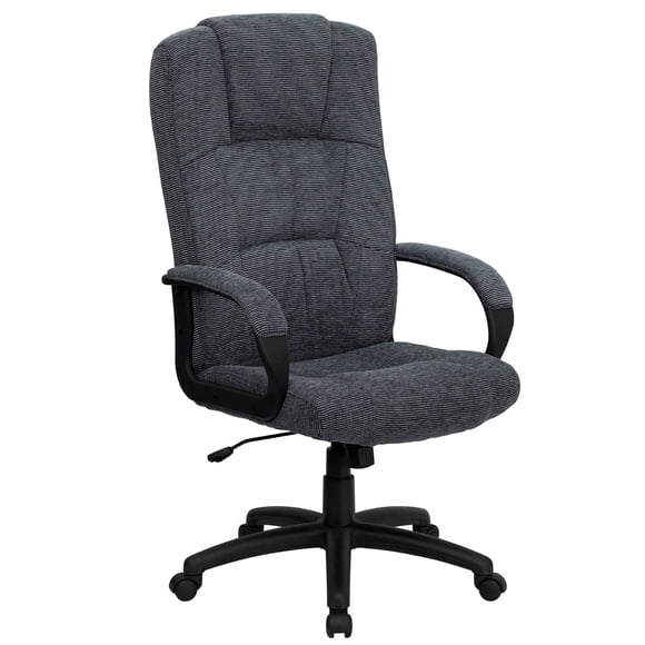 Fauteuil exécutif pivotant en tissu gris à dossier haut avec appui-bras