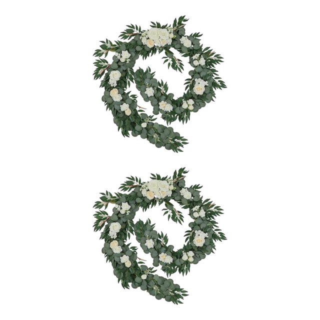 mmirethe Durable Artificial Flower Table Runner - Good Texture Exquisite Crafted Decoration Wedding White 2Set