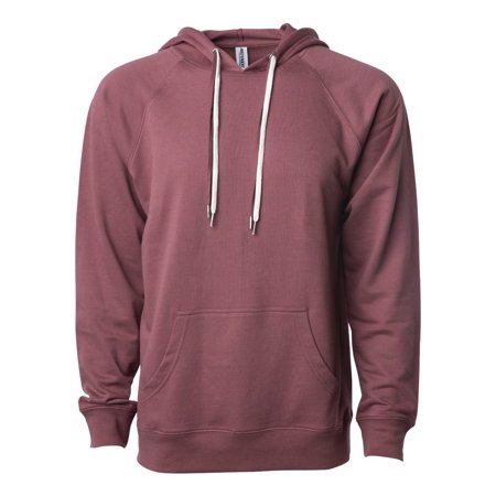 Independent Trading Co. Icon Unisex Lightweight Loopback Terry Hooded Sweatshirt SS1000 in a muted mauve colour. This women's sweatshirt features a drawstring hood, long raglan sleeves, and a front kangaroo pocket. Made with lightweight loopback terry fabric, it offers a casual and comfortable fit, ideal for layering or lounging.
