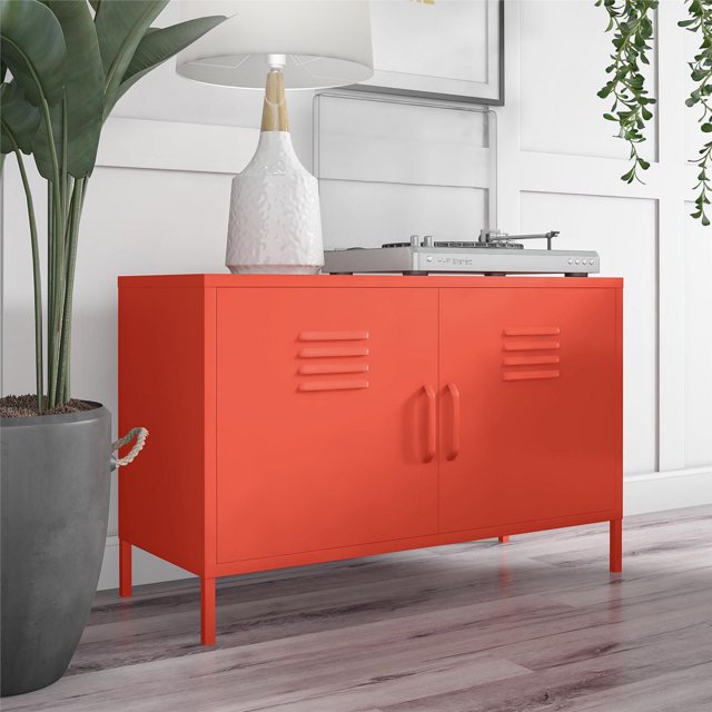 Novogratz Cache Armoire de rangement décorative à 2 portes en métal, jaune