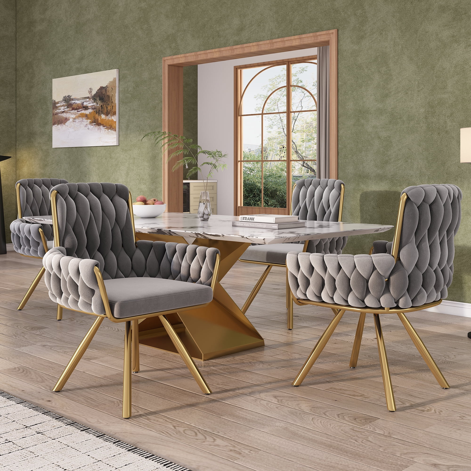Ensemble de 2 chaises de salle à manger en velours Noble House, fauteuil pivotant capitonné luxueux, gris