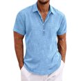 thumbnail image 1 of BOBOGOJP Shirts for Men Slim Fit Short Sleeve Button Up Shirts Wrinkle-Free Printed Business Casual Shirts,Blue L, 1 of 5