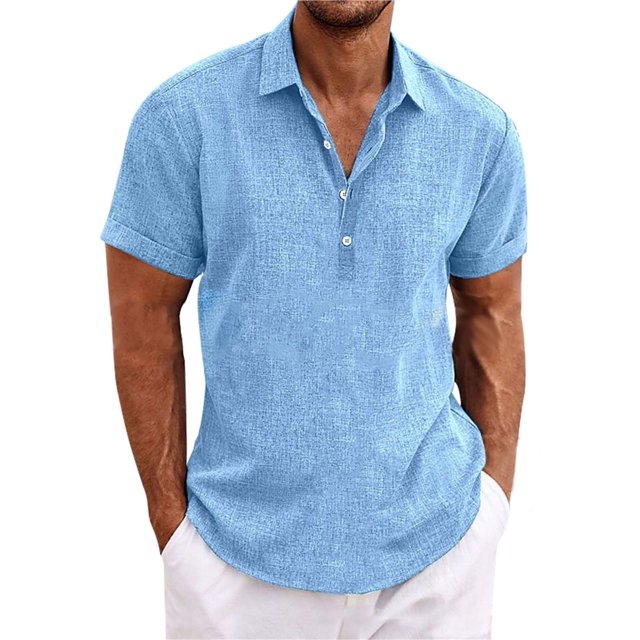 BOBOGOJP Shirts for Men Slim Fit Short Sleeve Button Up Shirts Wrinkle-Free Printed Business Casual Shirts,Blue L