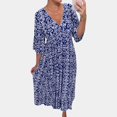 thumbnail image 2 of JIRNDf Robes Maxi d'Été pour Femmes Tendance à Imprimé Floral, par-Dessus, Col en V, Sans Manches, Robes d'Été pour Femmes, Robe Bohème, Bleu Marine, TTG, 2 of 9