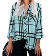 thumbnail image 2 of IROINID Hauts Réduits pour Femmes Grande Taille, Haut de Détente à Col à Revers, Ample, Boutonné, Manches Longues, Blouse à Carreaux, Bleu, 2 of 8