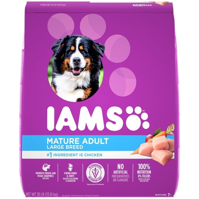 Iams Mature Adulte Grand Race avec Poulet & Grains entiers Recette de nourriture pour chiens secs 14kg