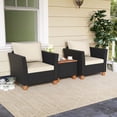 thumbnail image 3 of Costway Ensemble de Mobilier de Patio en Rotin 3 Pcs Canapé Coussiné Table de Rangement avec Dessus en Bois Blanc, 3 of 10