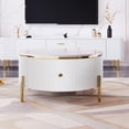 thumbnail image 1 of Table Basse Ronde Moderne de 31,5 Pouces avec 2 Grands Tiroirs, Table d'Appoint de Rangement pour Salon, Blanc, 1 of 7