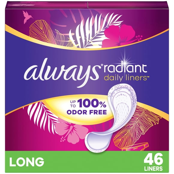 Always Radiant Protège-Dessous Quotidiens, Absorption Légère, Format Long, jusqu'à 100 % Sans Odeurs et Sans Parfum, avec Adhésif de Bord à Bord