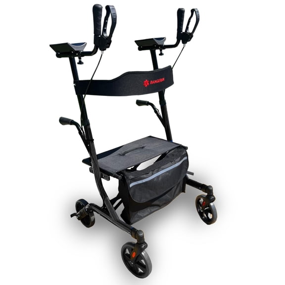 Bangeran BreezeStride Outdoor Rolling Walkers for seniors with seat, 8” Non-Pneumatic Tire Wheels, Compact Folding Design for Seniors Upright, Rollator Dark, Gray