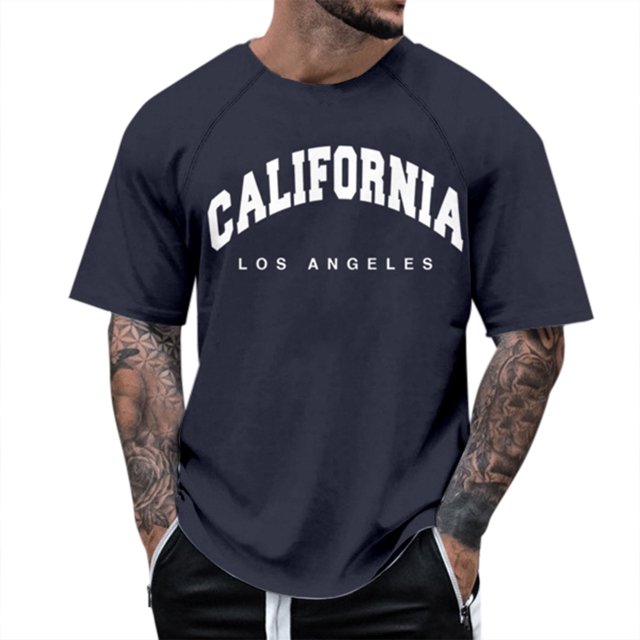 Men's Raglan Sleeve Letter Print Short Sleeve T-Shirt - Floral Design, Casual Style, Suitable for Daily Wear