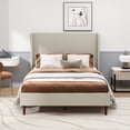thumbnail image 3 of Noble House Queen Upholstered Platform Bed,High Headboard Linen Cloth,12-Slat Support,Beige, 3 of 10