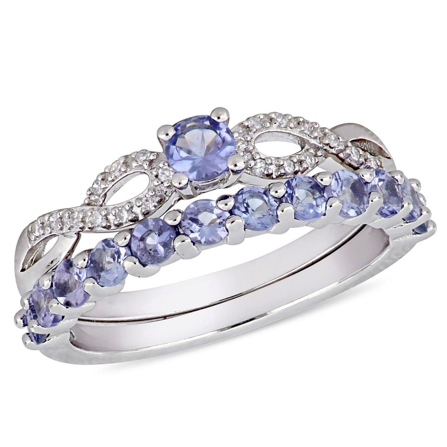 Miabella Tanzanite and 1/10 Carat T.W. Diamond Sterling Silver Infinity Ring Set