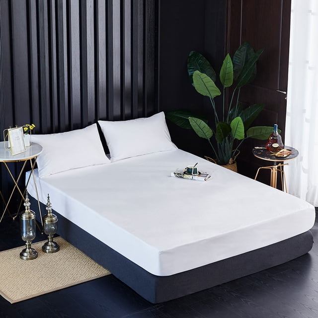 Amdohai Drap-Housse Imperméable Protège-Matelas Uni Oreiller Housse de Lit Draps Unis Format Simple à California Très Grand
