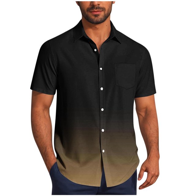 Pisexur T-shirts pour Hommes, Mode Décontractée Col Rabattu Impression Dégradée Manches Courtes Chemise Boutonnée Blouse Kaki, S Chemises de Golf Hommes & Chemises Hommes
