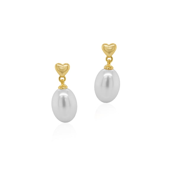 Mercie Sterling Silver Gold Vermeil Gold Heart Pearl Drop Earrings, Dainty Jewellery for Women