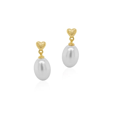 Mercie Sterling Silver Gold Vermeil Gold Heart Pearl Drop Earrings, Dainty Jewellery for Women