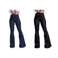 thumbnail image 1 of pitrice Women Wide Leg Jeans High Waist Flared Pants Solid Color Strap Spring Summer Hip-Lifting Ladies Trousers For Office Blue M 1Set, 1 of 6