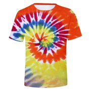 Ediodpoh Tie Dye imprimé numérique pour hommes 3d T-shirt manches courtes T-Shirt Été Casual T-shirt manches courtes pour hommes T L